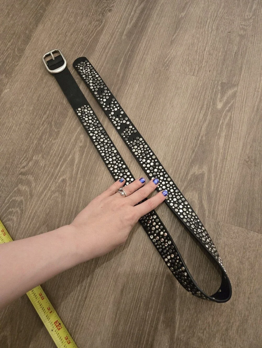 Black Silver Stud Studded Belt punk emo goth faux leather 36